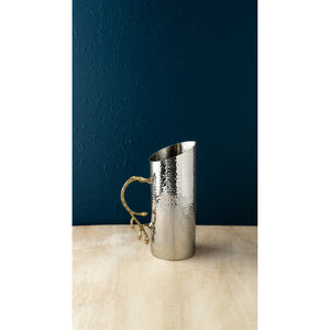 Cylindrical Leaf Handle Hammered Pitcher