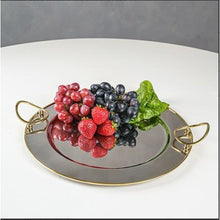 Load image into Gallery viewer, Round Gold Bordered Serving Tray