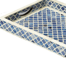 Load image into Gallery viewer, Blue Quatrefoil Bone Inlay Serving Tray