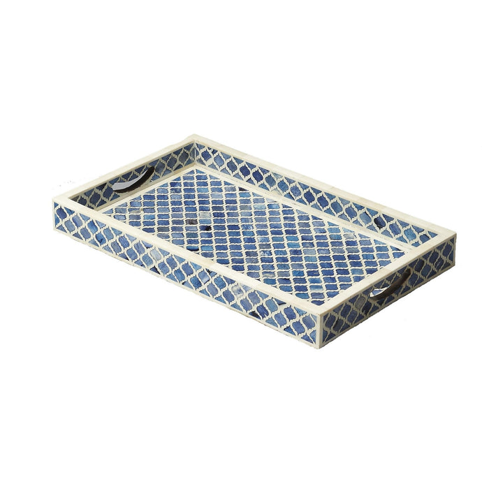 Blue Quatrefoil Bone Inlay Serving Tray