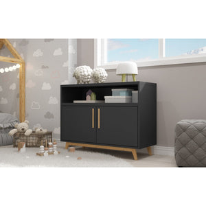 Modern Black and Natural Two Door Console Table