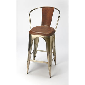 Brown Leather and Iron Bar Stool