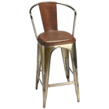 Load image into Gallery viewer, Brown Leather and Iron Bar Stool