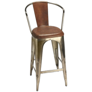 Brown Leather and Iron Bar Stool