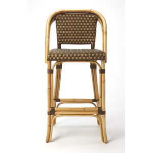 Brown and Beige Rattan Bar Stool