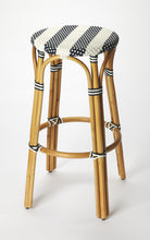 Load image into Gallery viewer, Navy Blue and White Rattan Bar Stool