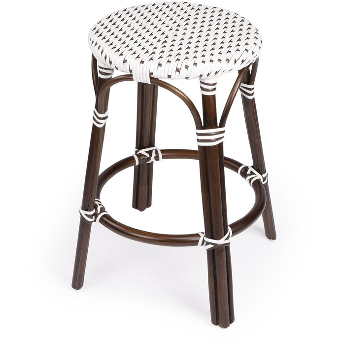 Brown and White Rattan Counter Stool