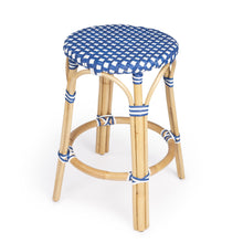 Load image into Gallery viewer, Blue and White Rattan Counter Stool