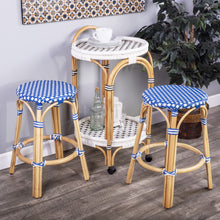 Load image into Gallery viewer, Blue and White Rattan Counter Stool