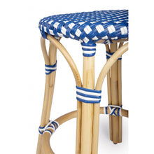 Load image into Gallery viewer, Blue and White Rattan Counter Stool