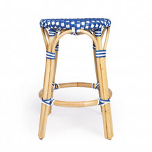 Load image into Gallery viewer, Blue and White Rattan Counter Stool