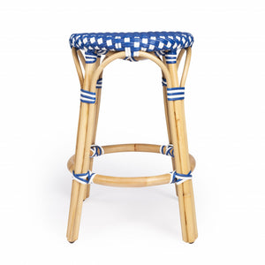 Blue and White Rattan Counter Stool