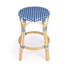 Load image into Gallery viewer, Blue and White Rattan Counter Stool