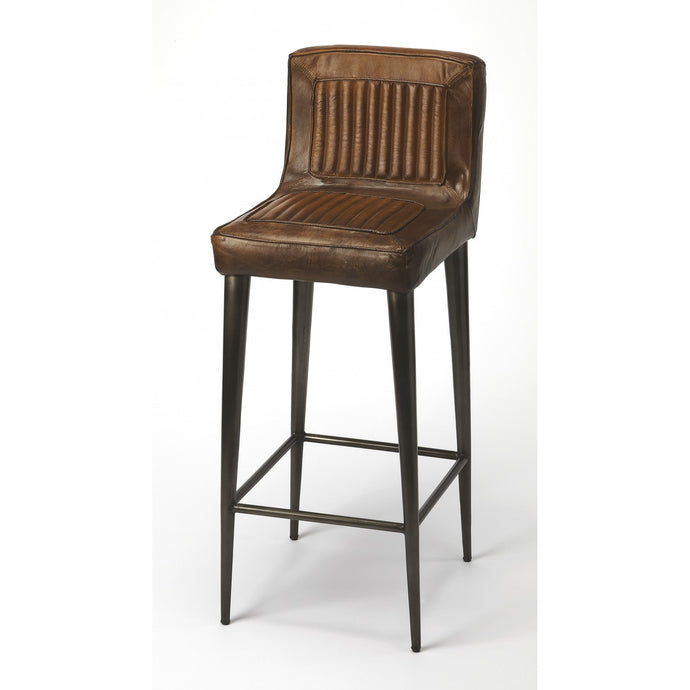 Dark Brown Leather Bar Stool