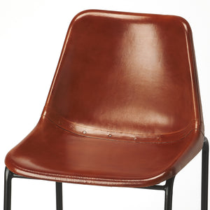 Brown Leather and Iron Bar Stool