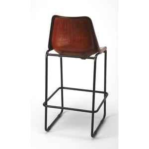 Brown Leather and Iron Bar Stool