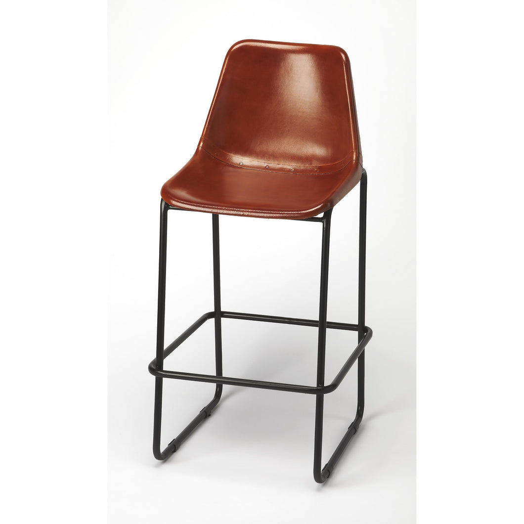 Brown Leather and Iron Bar Stool