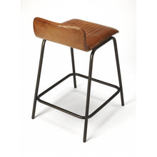 Load image into Gallery viewer, Brown Leather and Metal Counter Stool