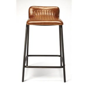 Brown Leather and Metal Counter Stool