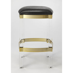 Acrylic and Black Leather Counter Stool