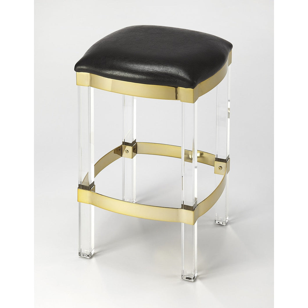 Acrylic and Black Leather Counter Stool