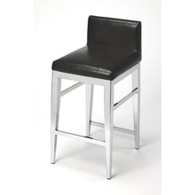 Load image into Gallery viewer, Stainless Steel and Black Faux Leather Counter Stool