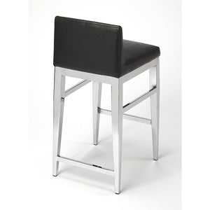 Stainless Steel and Black Faux Leather Counter Stool