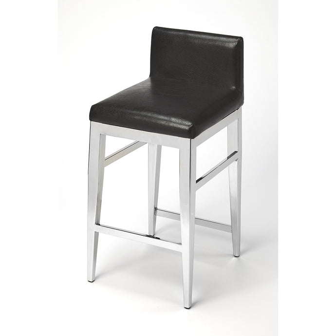 Stainless Steel and Black Faux Leather Counter Stool