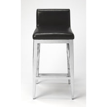 Load image into Gallery viewer, Stainless Steel and Black Faux Leather Counter Stool