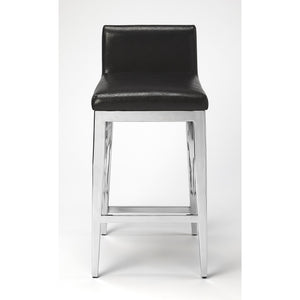 Stainless Steel and Black Faux Leather Counter Stool