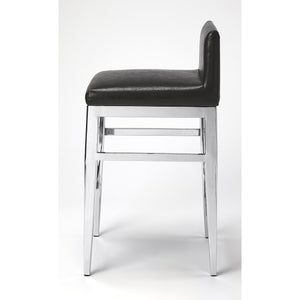 Stainless Steel and Black Faux Leather Counter Stool