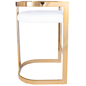 Gold and White Faux Leather Counter Stool