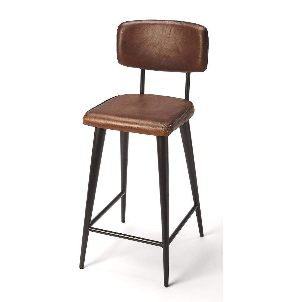 Dark Brown Leather Bar Stool