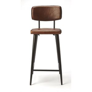 Dark Brown Leather Bar Stool