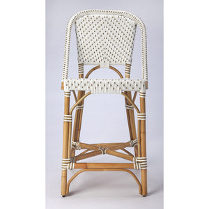 White and Tan Beige Rattan Counter Stool