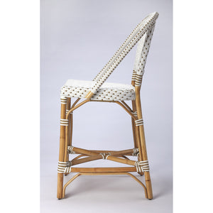 White and Tan Beige Rattan Counter Stool