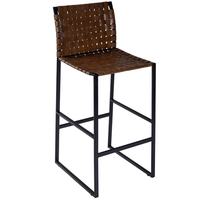 Brown Woven Leather Bar Stool