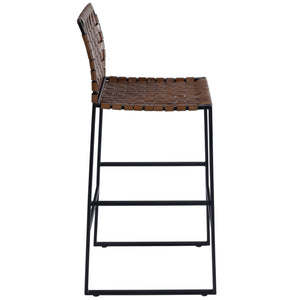 Brown Woven Leather Bar Stool