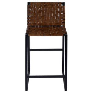 Brown Woven Leather Counter Stool