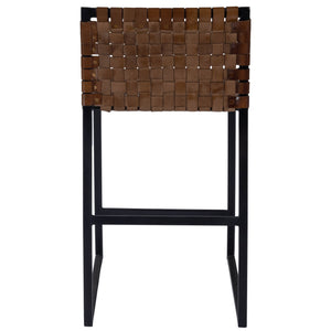 Brown Woven Leather Counter Stool