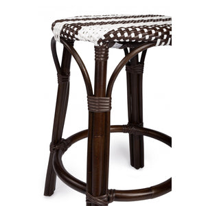 Dark Brown and White Rattan Counter Stool