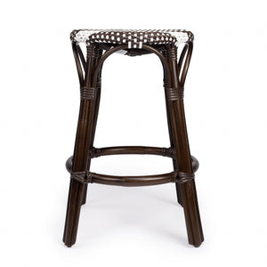 Dark Brown and White Rattan Counter Stool