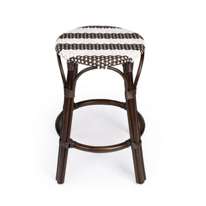 Dark Brown and White Rattan Counter Stool