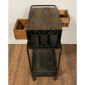 Rolling Rustic Black and Natural Bar Cart