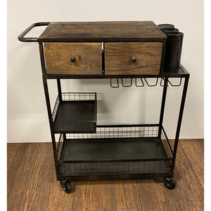 Rolling Rustic Black and Natural Bar Cart