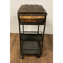 Load image into Gallery viewer, Rolling Rustic Black and Natural Bar Cart