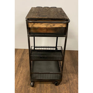 Rolling Rustic Black and Natural Bar Cart