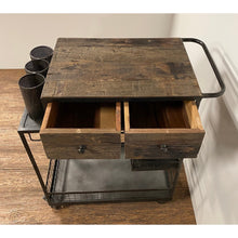 Load image into Gallery viewer, Rolling Rustic Black and Natural Bar Cart