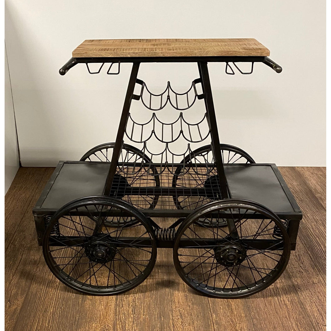 Rustic Black Rail Car Bar Cart