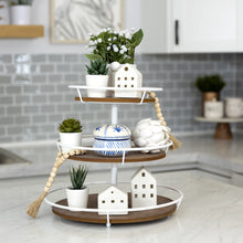 Load image into Gallery viewer, Three Tiered Metal and Wood Decorative Stand